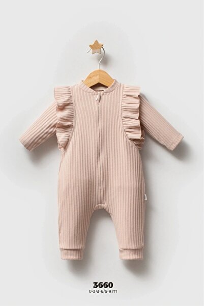 Tongs Baby Girl Zippered Summer Romper Powder Color Ruffled Ko