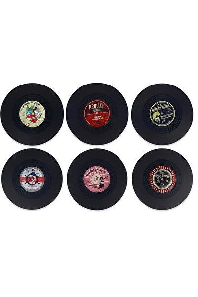 SPELT 6 Pieces Vinyl Record Look Retro Design Concept Non-Slip Coasters 10.5 cm