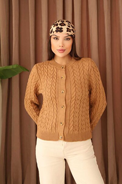 winter club Swc Women's Hair Braid Detailed Buttoned Cardigan