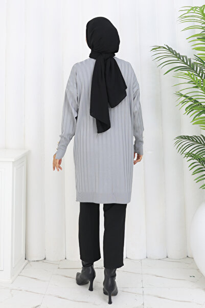 benguen Αυτοκορδέλαση μακριά ζακέτα μερσεριζέ N3179 Γκρι