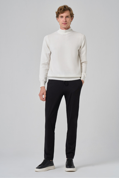 Morven Men's Ecru Basic Half Turtleneck Dynamic Fit Comfortable Cut Knitwear