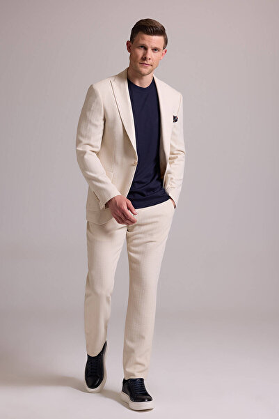 Ysf Erkek Krem Slim Fit Sivri Yaka Takım Elbise