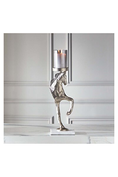 Astro حامل شموع حصان من الألومنيوم على قاعدة رخامية - 12 × 12 × 45 سم