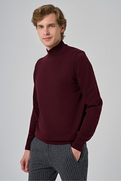 Morven Men's Dark Claret Red Basic Half Turtleneck Dynamic Fit Relaxed Cut Knitwear
