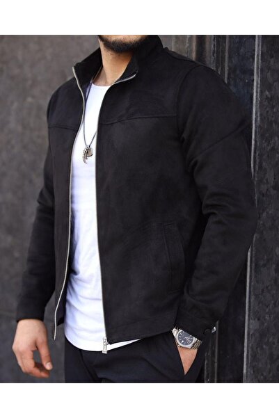 Gussi  Erkek Siyah Süet Baharlık Dik Yaka Ceket
