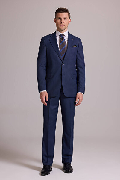 Ysf Erkek Lacivert Regular Fit Mono Yaka Yünlü Takım Elbise