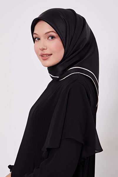 Levidor وشاح حريري بنمط مونوغرام منقط باللون الأسود