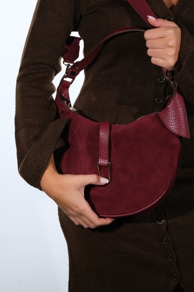 LuviShoes Bexley Burgundy Suede Genuine Leather Women's Shoulder Bag