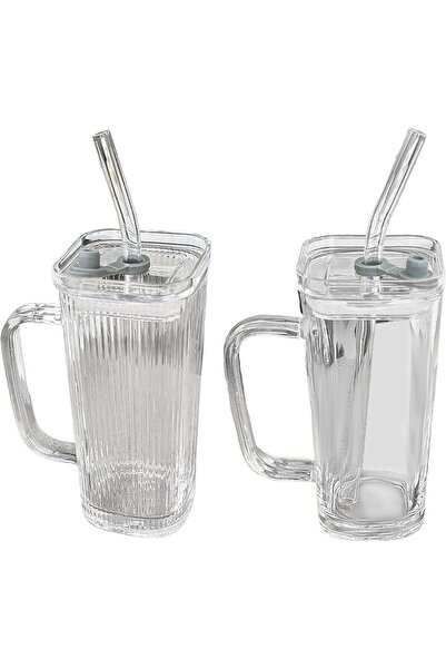 Generic Brand Soft Drink Cup, with Straw and Handle, Vertical Stripes Pattern...