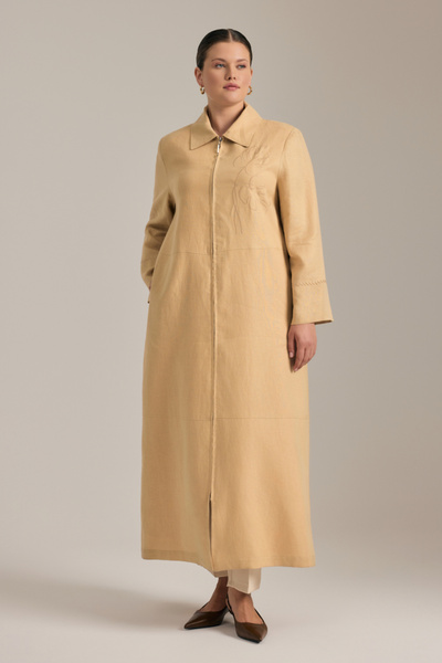 Aker Nakışlı Keten Pardösü