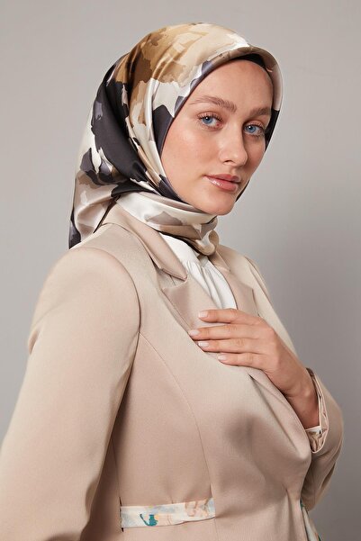 Levidor Black Abstract Floral Pattern Sura Silk Scarf