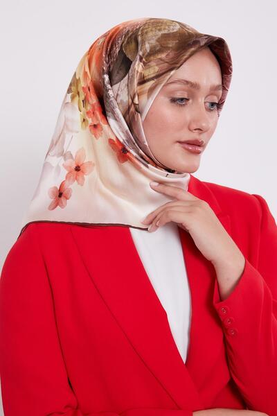 Levidor وشاح حريري بنمط زهرة القهوة من سيرا