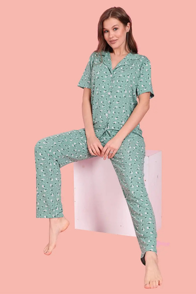 nasbina Women's Floral Pattern Buttoned Pajama Set