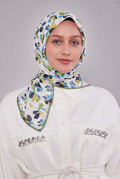 Levidor Oil Green Floral Pattern Soft Scarf