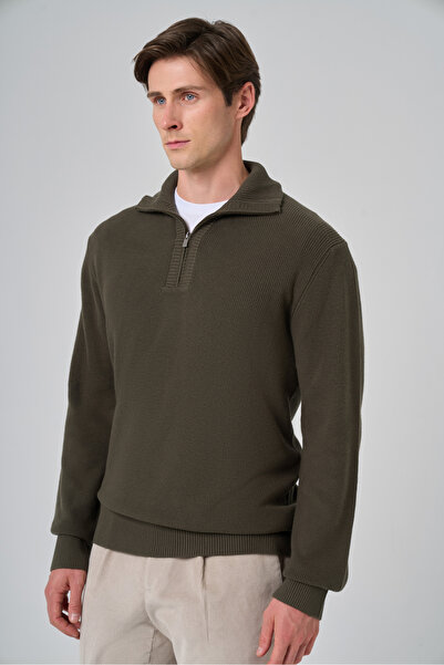 Morven Men's Khaki Trend Bato Collar Dynamic Fit Comfortable Cut Knitwear