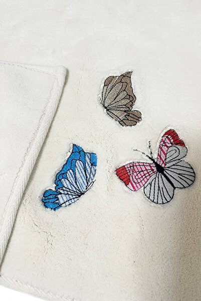 Chilai Home Beolle Ecru Embroidered 2-Piece 100% Cotton Bath Rug Set, Washable