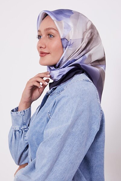 Levidor Синій м'який шовковий шарф з квітковим візерунком