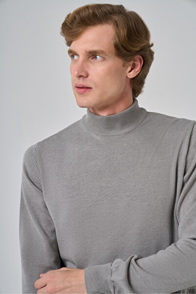 Morven Men's Gray Basic Half Turtleneck Dynamic Fit Relaxed Fit Knitwear
