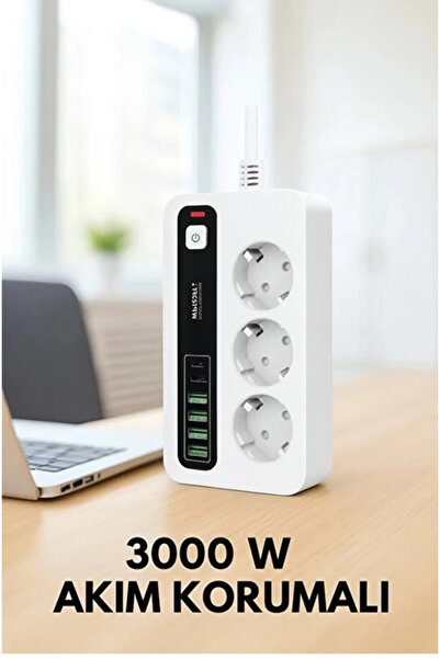 Vothoon P10 3X Priz 3000W Akım Korumalı 4X Usb 2X Type-c Girişli Çoklu Priz