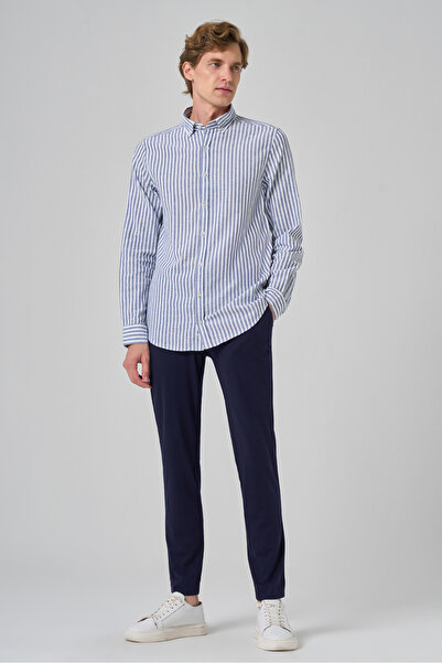 Morven Чоловіча синя сорочка Slim Fit з ґудзиками на комірі