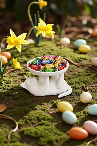 Dropcek eticaret Beyaz Kedi Figürlü Sunumluk Banyo Sabunluk, Kahvaltı Tabağı,...