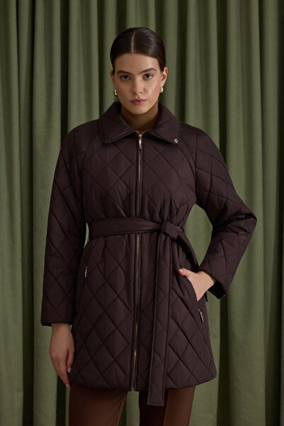 Aker Fermuarlı Seyyar Kuşaklı Kapitone Mont