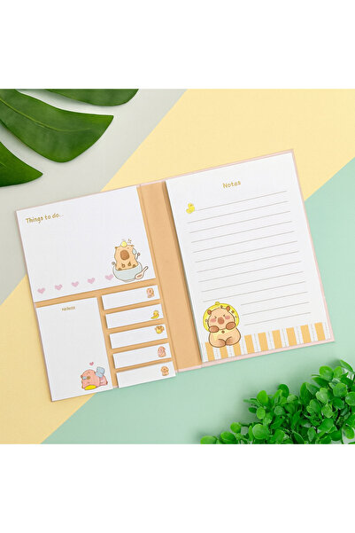 NaSaDAN Sevimli Kapibara Temalı Yapışkan Not Kağıdı ve Not Defteri – Not Alma, Ajanda, Ders ve Ofis İçin