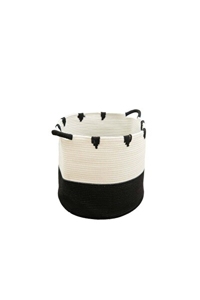 Aspire Round Laundry Basket with Handle, White and Black