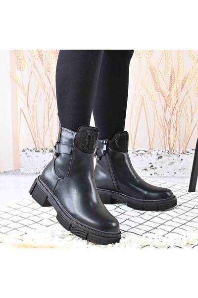 Tmall Ghete de damă, din piele cu căptușeală din piele întoarsă, GD1091, negre