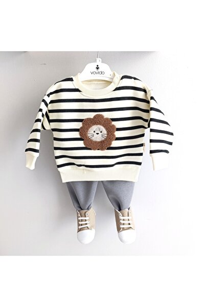 minilkabebe Erkek Bebek Kabartma Desenli İçi Şardonlu 3 iplik Alt Üst Takım