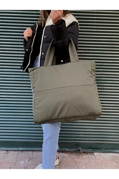 DİYKAYA  Kabartmalı Puf Kumaş Shopper Çanta Napoli Yeşil