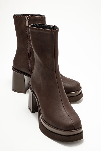 LuviShoes Γυναικείες μπότες με τακούνι πλατφόρμας VALEN καφέ Nubuck