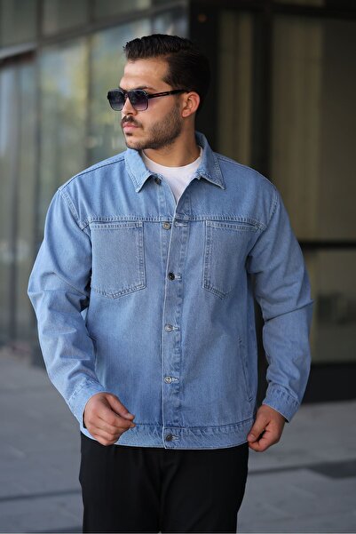 LTC Jeans Men's Regular Fit Buttoned Vintage Light Blue Denim Jacket