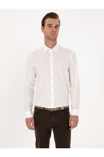 Cacharel White Slim Fit 100% Cotton Button-Down Collar Flannel Shirt 50313122...