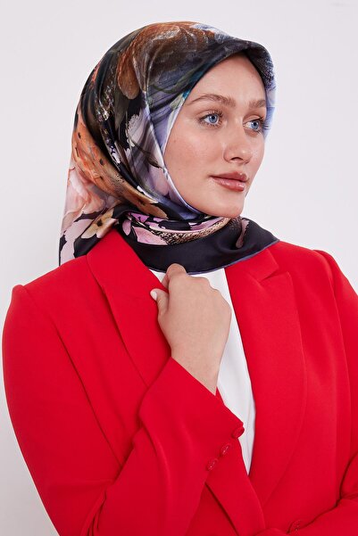 Levidor وشاح حريري من سيرا بنمط زهور باللون الأزرق الداكن