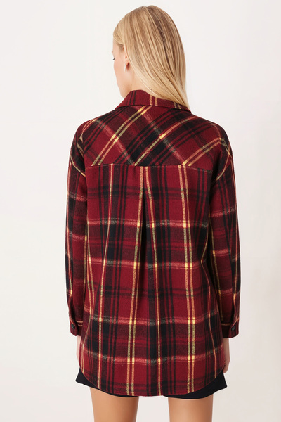 armonika Women's Burgundy Oversize Jacket with Slits on the Sides of the Collar Arm-26K001009