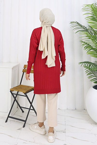 benguen Self-Stripe Long Mercerized Cardigan N3179 Red