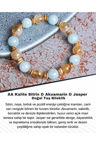 Saff Doğal Taş Aa Quality Citrine & Aquamarine & Jasper Natural Stone Bracelet