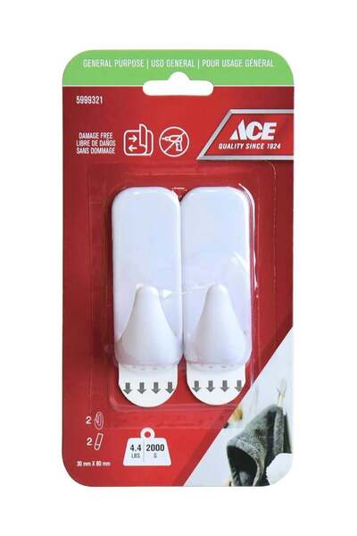 ACE Adhesive Hooks for General Purpose Damage-Free with White Strips 3 × 8 cm, 2 Pieces