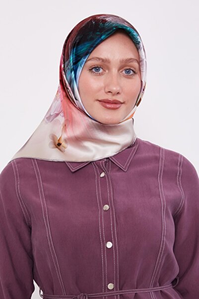 Levidor Μεταξωτό μαντήλι Sura με ασημί σχέδιο λουλουδιών