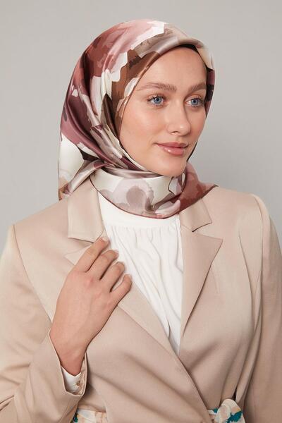 Levidor وشاح حريري بنمط زهور تجريدية باللون العنابي من سيرا