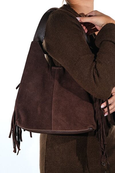 LuviShoes Vals Brown Suede Genuine Leather Tassel Women's Shoulder Bag