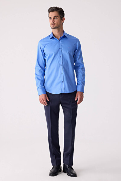 Ysf Erkek Parlament Slim Fit Saten Gömlek