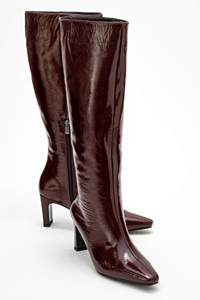 LuviShoes Lume Burgundy Patent Leather Genuine Leather Women's Block Heeled Boots
