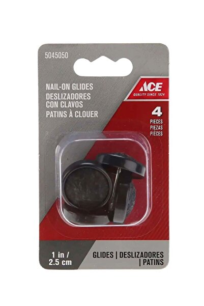ACE 4-Piece Heavy-Duty Sturdy High-Quality Precision Nail-On Glides Black 2.5cm