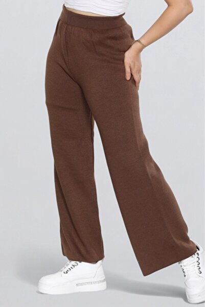 Cemre Life Women's High Waist Elastic Straight Leg Knitted Pants Casual Daily Home Wear