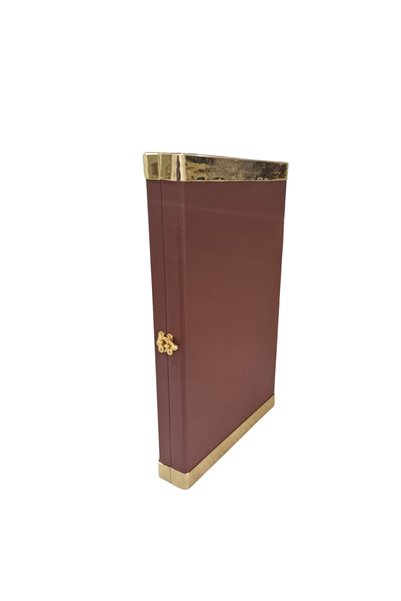 ÖZER KUTU 14-Piece Prayer Beads Box (Wooden Case) with Faux Leather Gilded Strips 26X42 cm