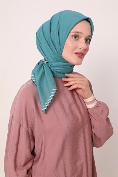 Levidor Petrol Green Striped Cotton Scarf