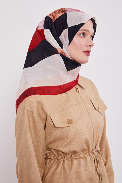 Levidor وشاح قطني بنمط خطوط بوردو