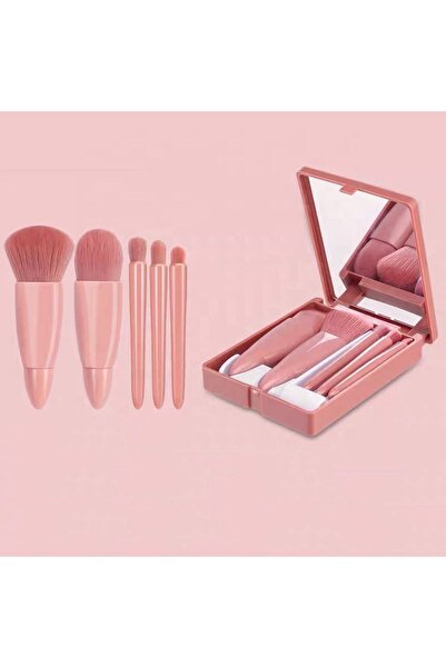 gaman Travel Size 5-Piece Mini Makeup Brush Set with Mirror Cover - Blush, Eyeshadow, Concealer Brushes
